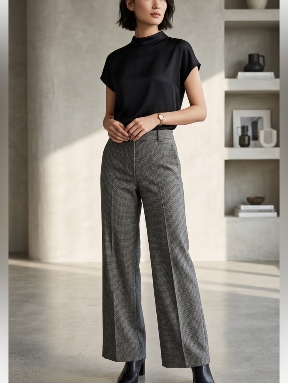 Rebecca Taylor Grey Wool Blend Wide Leg Trousers Dress Pants Corporate Goth 6